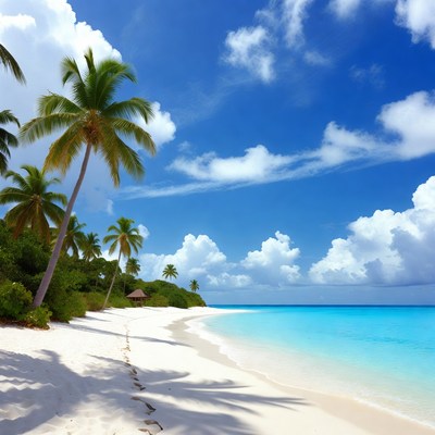 Tropical Beach with Palm Trees
