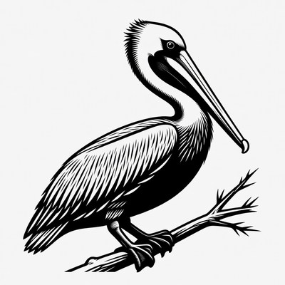 Brown Pelican Perched on Branch