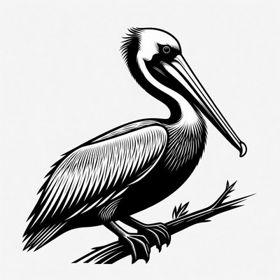 Pelican perched on branch