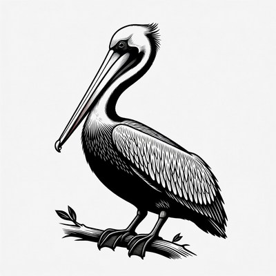 Pelican perched on branch illustration