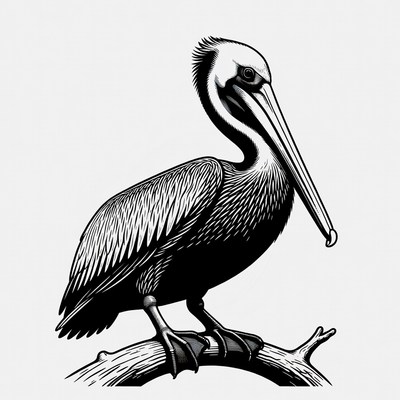 Pelican perched on branch