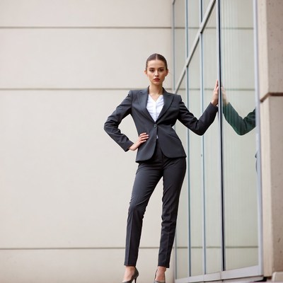 Business woman leaning on glass wall