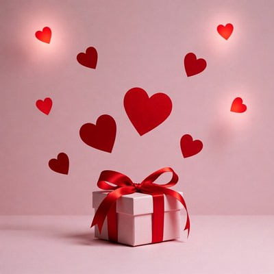 Red Gift Box with Hearts