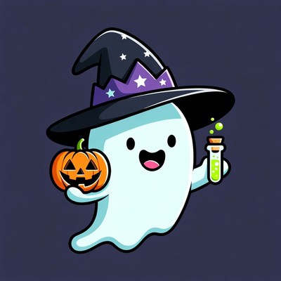 Cute Halloween Ghost Witch with Potion
