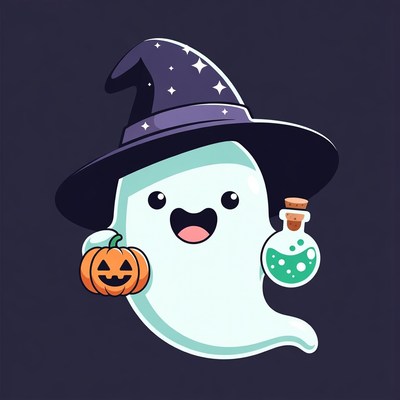 Cute Ghost Witch with Pumpkin Potion