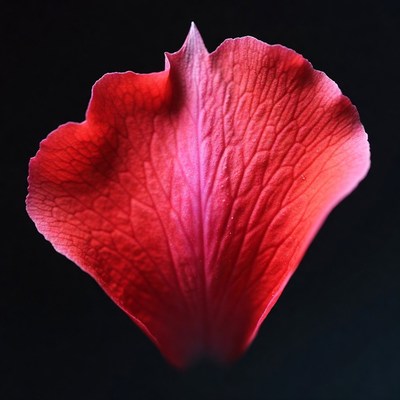 Red Flower Petal on Black Background