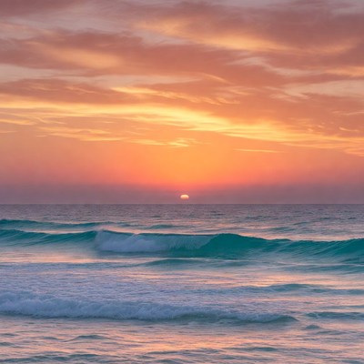 Sunset over ocean waves