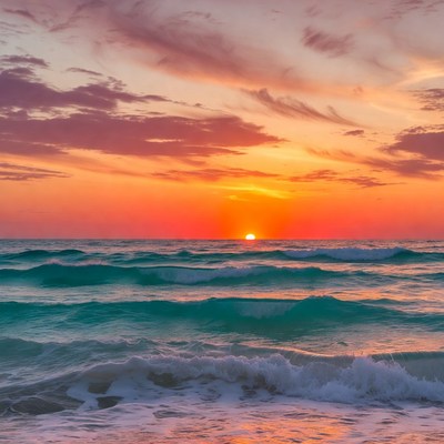 Sunset over ocean waves