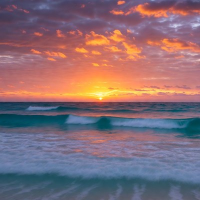 Vibrant Sunset over Ocean Waves
