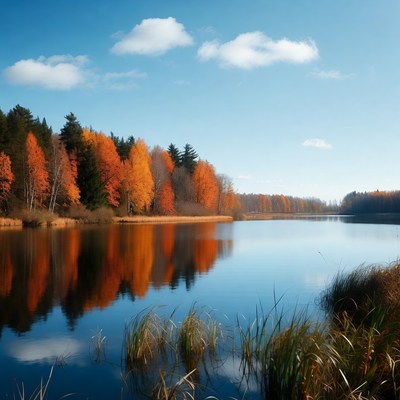 Autumn Forest Reflected in Lake