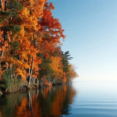 Autumn Trees Reflecting in Lake