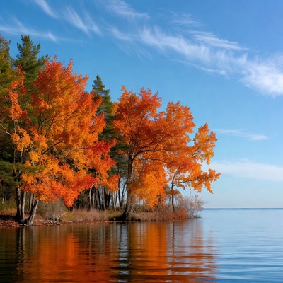 Autumn Trees Reflecting in Lake