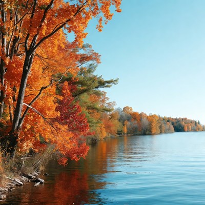 Autumn trees by lakeside