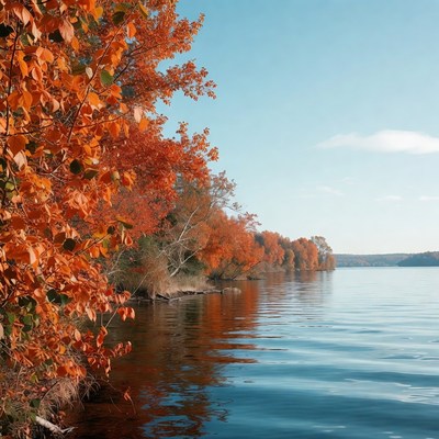 Autumn Trees by Lakeside