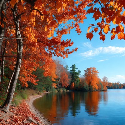 Autumn Trees by Lakeside