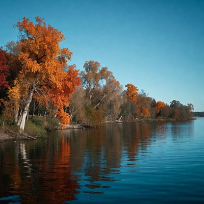 Autumn Trees by Lakeshore