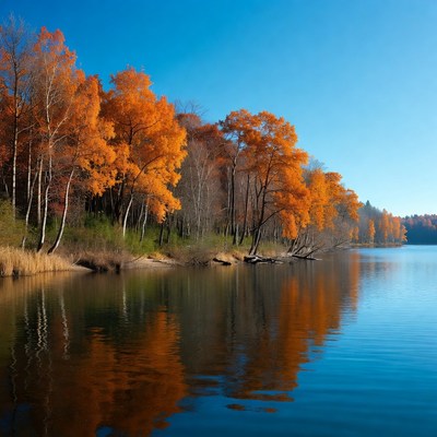 Autumn Trees Reflecting in Lake