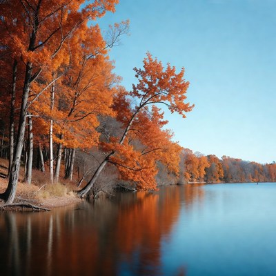 Autumn Trees Reflecting in Lake