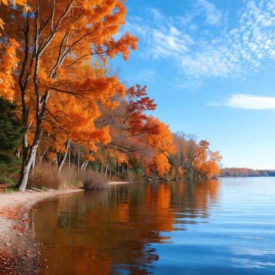 Autumn Trees by Lakeshore