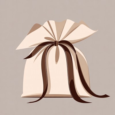 White gift bag with brown ribbon