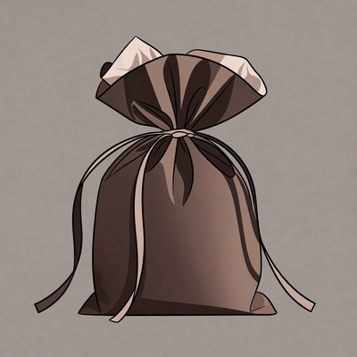 Brown drawstring pouch illustration