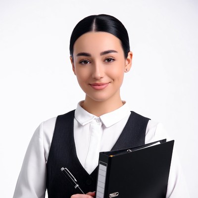Asian woman holding clipboard and pen