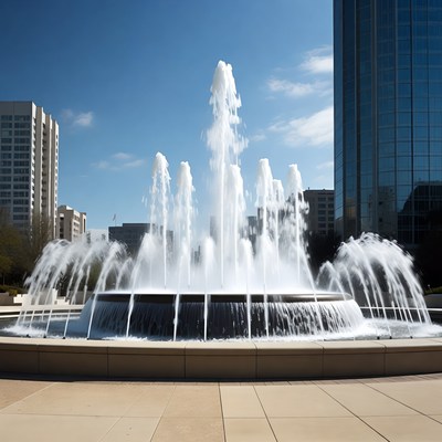 Urban Fountain with Skyscrapers