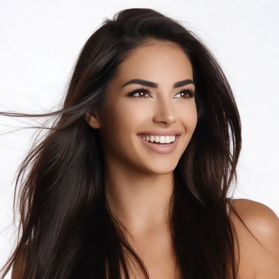 Smiling woman with long dark hair