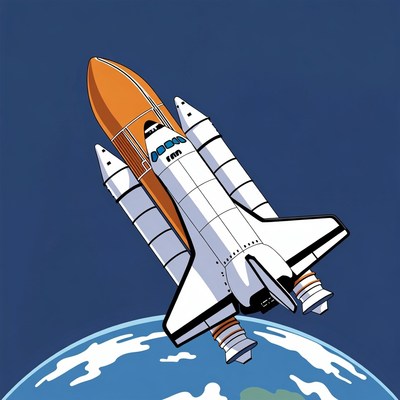 Space Shuttle Launching Toward Earth