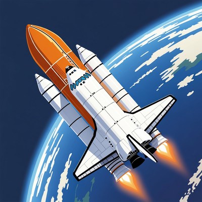 Space Shuttle Launching Near Earth