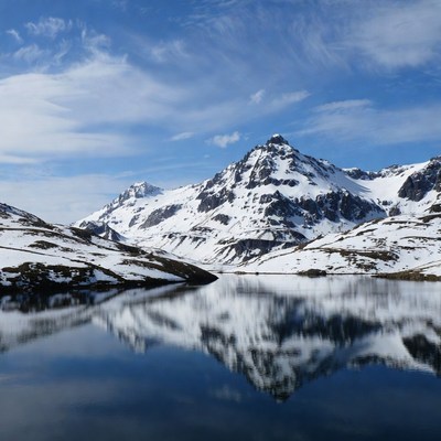 Snowy Mountains Reflecting in Lake