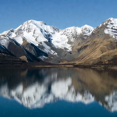 Snowy Mountains Reflecting in Lake