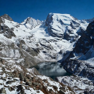 Snowy Mountains with Alpine Lake
