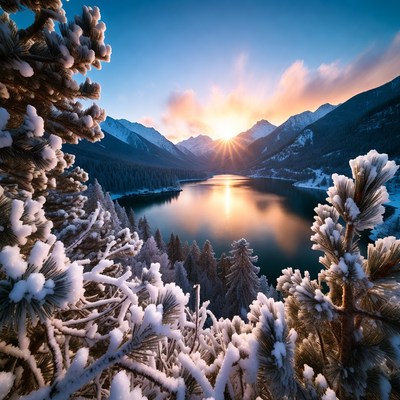 Snowy Mountain Lake Sunrise