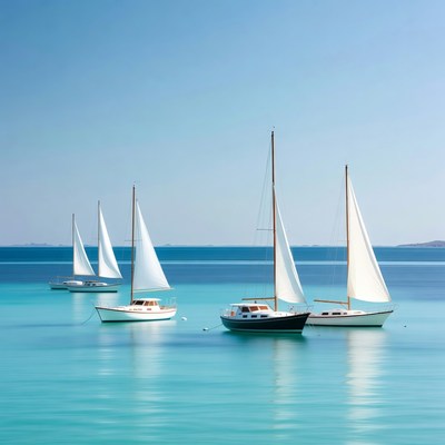 White Sailboats on Turquoise Sea