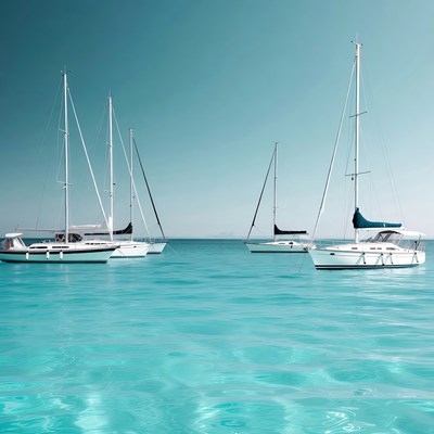 White Sailboats Anchored in Turquoise Water