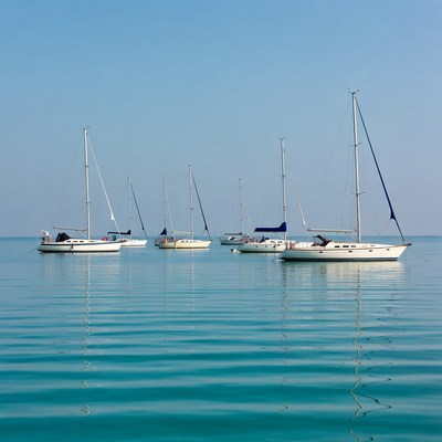 Sailboats Anchored on Calm Blue Water