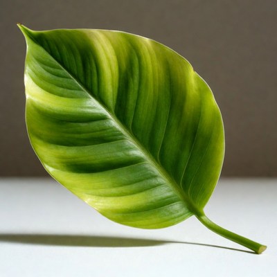 Green variegated leaf on white background