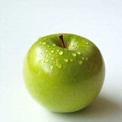 Green apple with water droplets