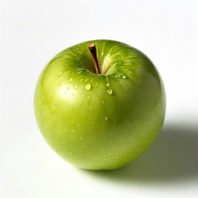 Fresh green apple with water droplets