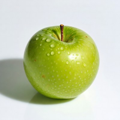 Fresh green apple with water droplets