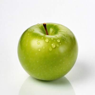 Green apple with water droplets