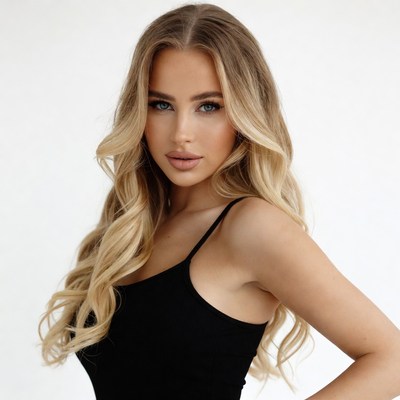Blonde woman in black camisole