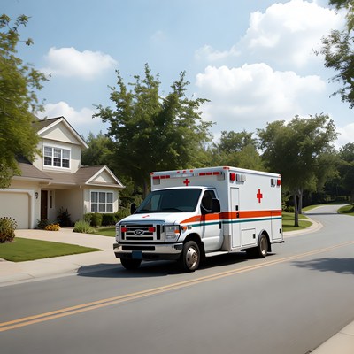 Ambulance Driving Suburban Street
