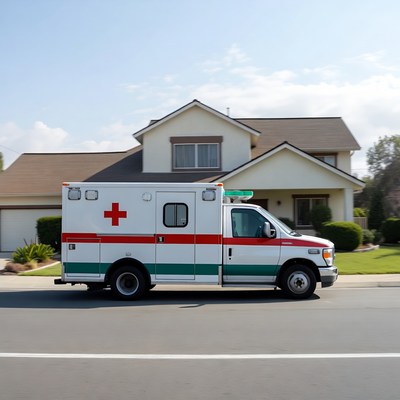 Ambulance Parked Outside Suburban House