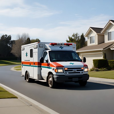 Ambulance Driving Suburban Street