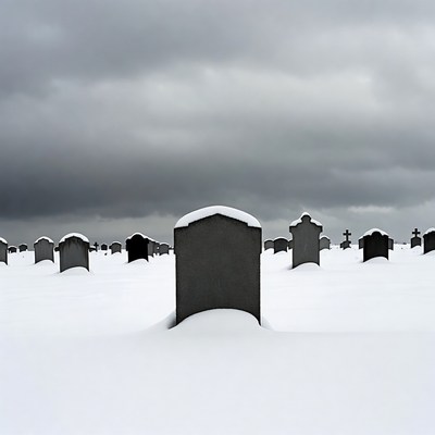 Snowy Cemetery with Gravestones