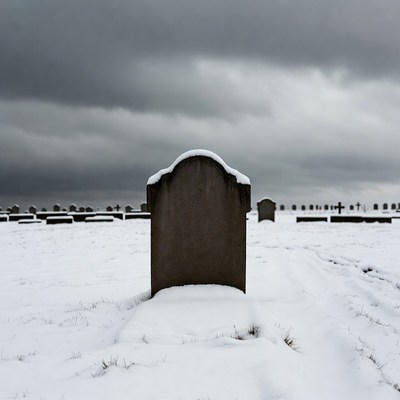 Snowy Graveyard Tombstone in Winter