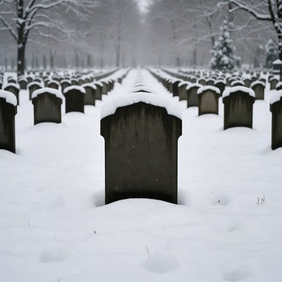 Snowy Cemetery with Gravestones
