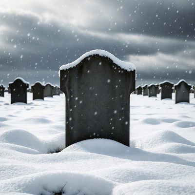 Snowy Graveyard Tombstones in Winter